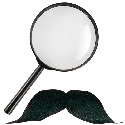 Jumbo Magnifying Glass, Belgium Detective Mustache - World Book Day Party Set - Labreeze