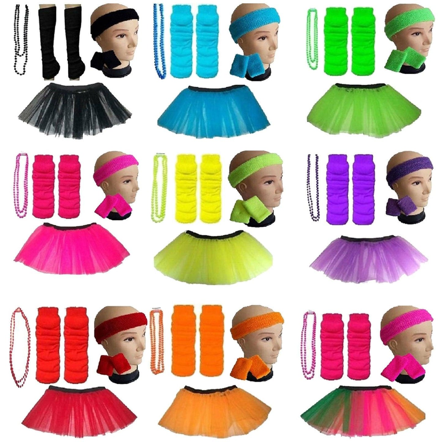 Kids 8-12 Years - Neon Tutu, Headband, Wristbands, Legwarmers & Beads Necklace - Labreeze