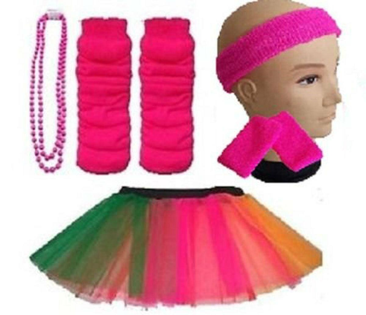 Kids 8-12 Years - Neon Tutu, Headband, Wristbands, Legwarmers & Beads Necklace - Labreeze