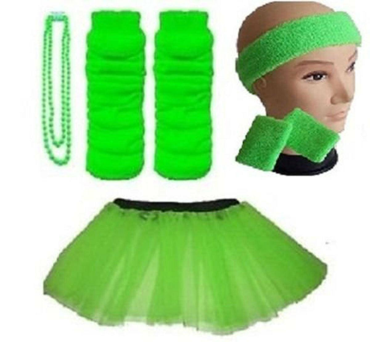 Kids 8-12 Years - Neon Tutu, Headband, Wristbands, Legwarmers & Beads Necklace - Labreeze