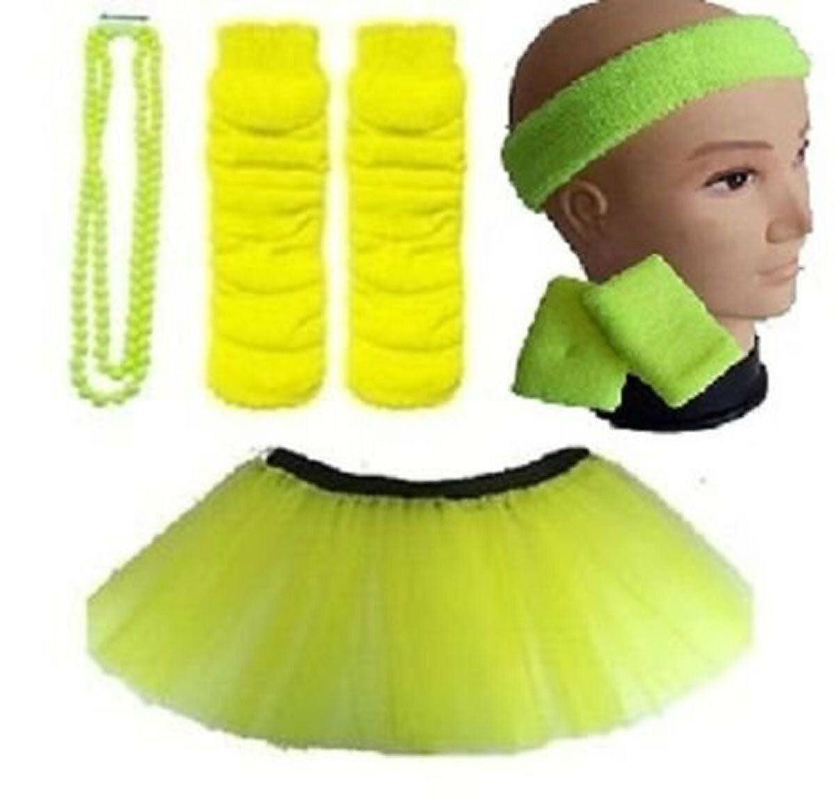 Kids 8-12 Years - Neon Tutu, Headband, Wristbands, Legwarmers & Beads Necklace - Labreeze