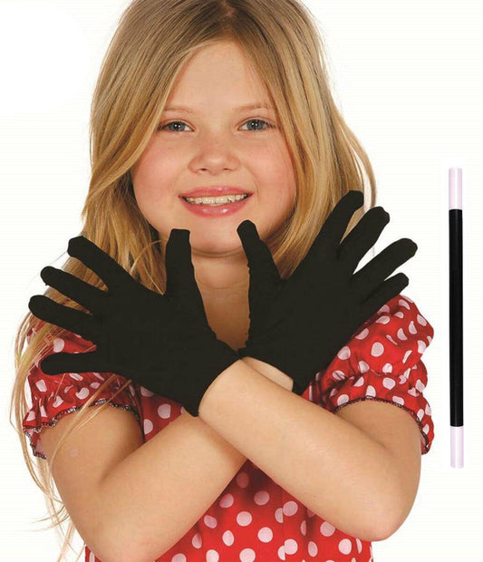 Kids Black Cotton Gloves and Wizard Magic Wand - World Book Day Fancy Dress Set - Labreeze