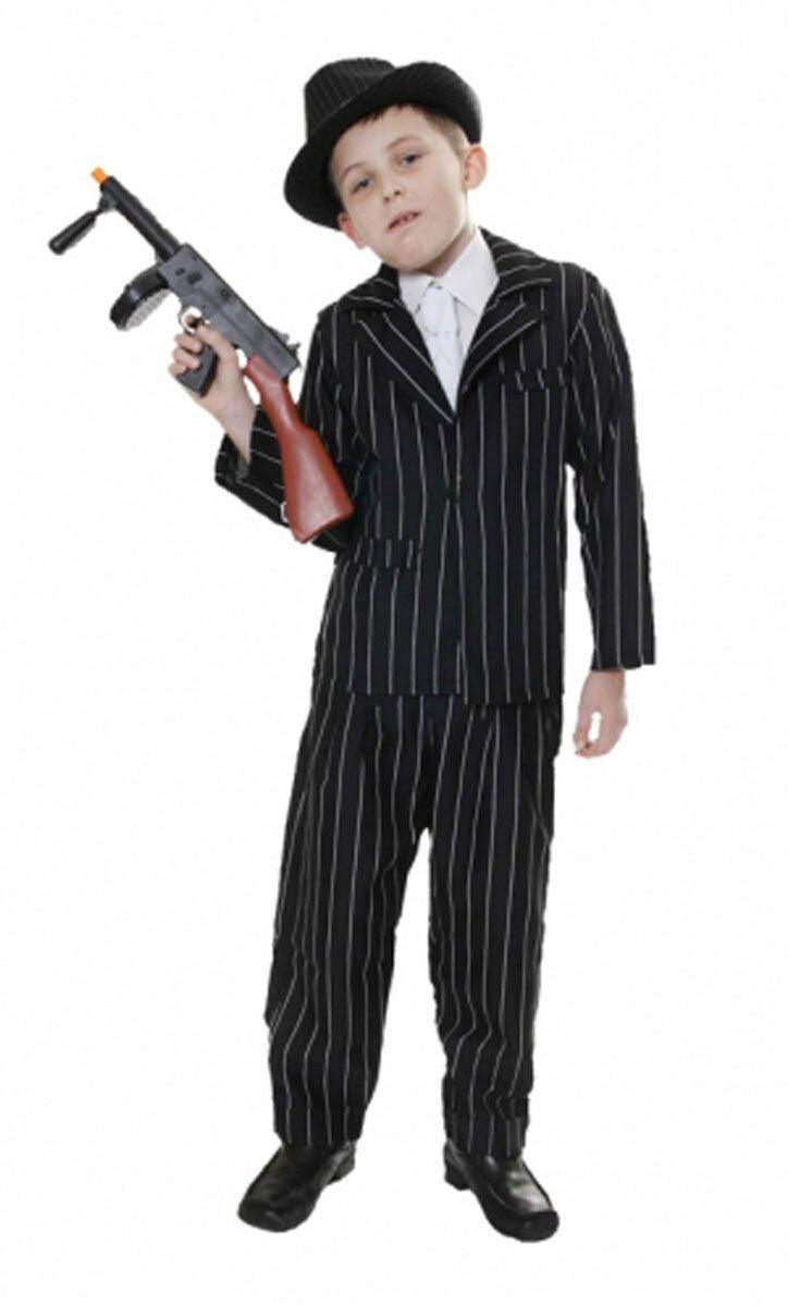 Kids Boys Gangster Black Pinstripe Costume 1920’s Fancy Dress Party Outfit - Labreeze