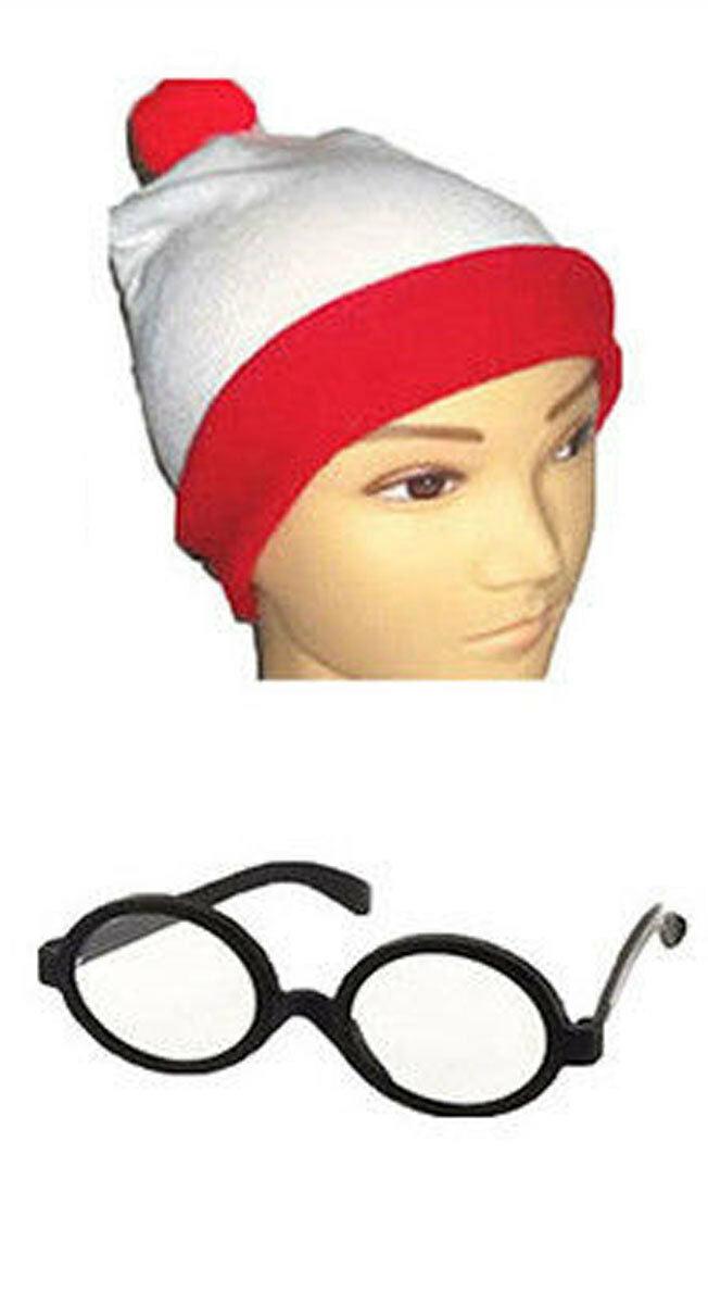 Kids Boys Red&White Striped T-Shirt Hat Glasses Book Day Fancy Dress Costume LOT - Labreeze