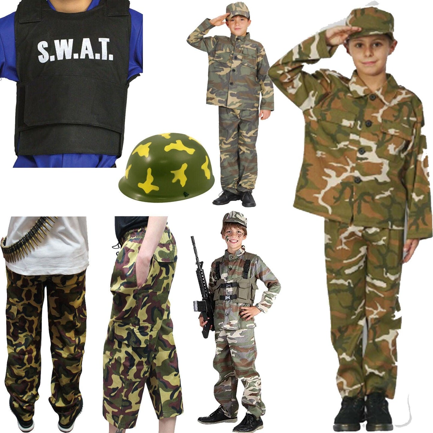 Kids Children’s Armed Forces Camouflage Fancy Dress Costumes Complete Outfit - Labreeze