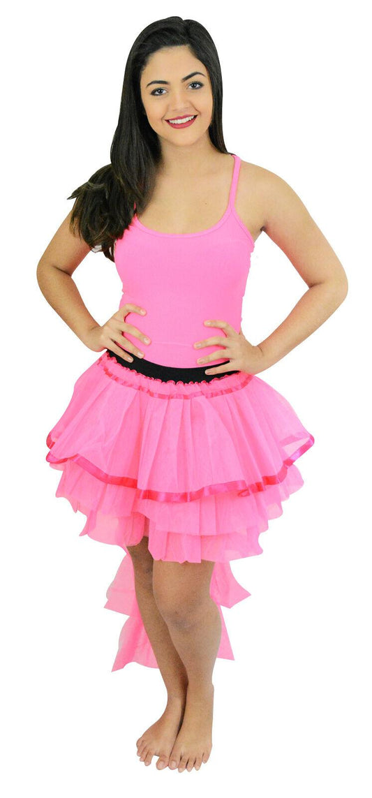 Labreeze Ladies Women’s Long Tail Fuchsia Burlesque Tutu Skirt 80’s Fancy Dress - Labreeze