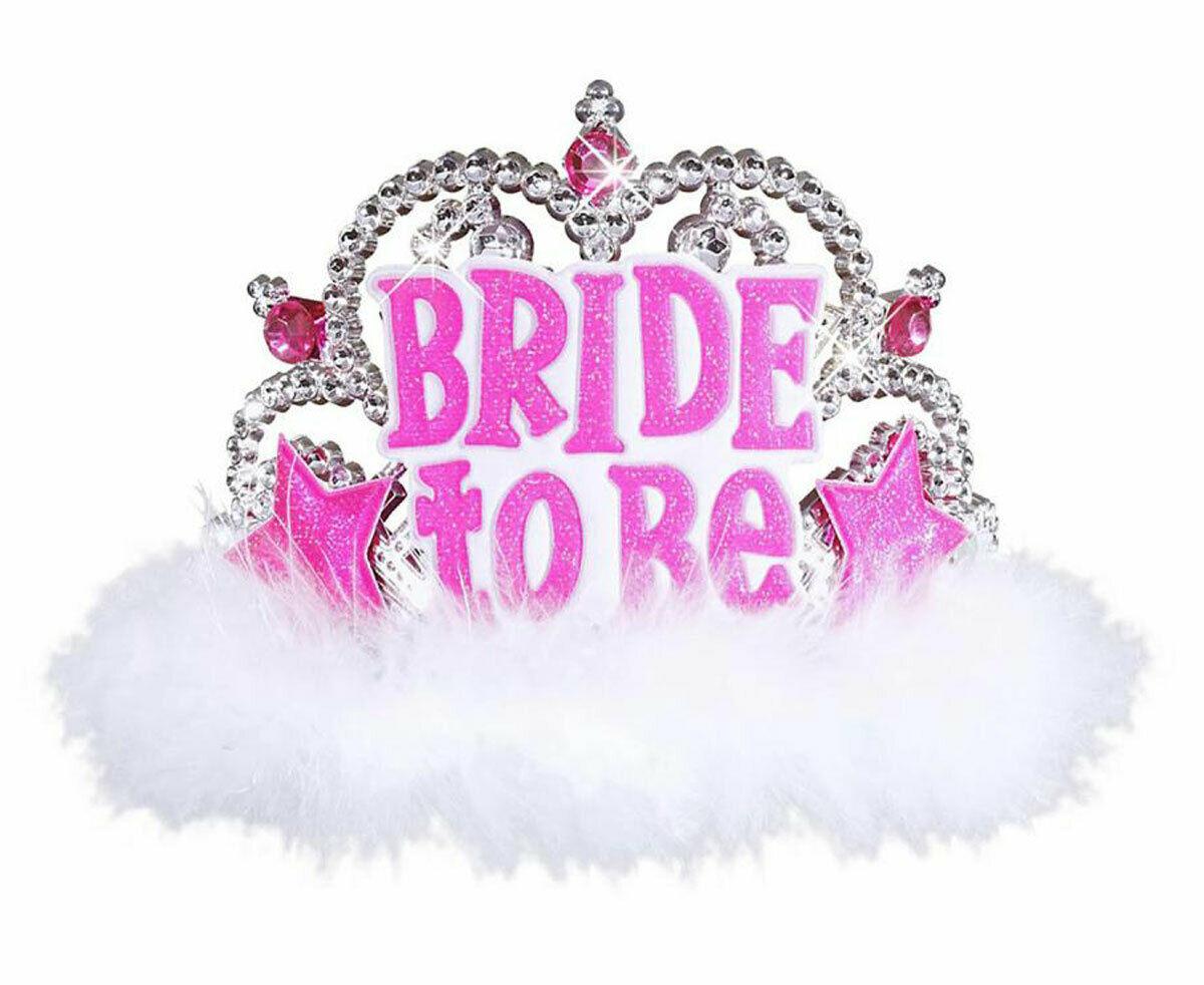 Ladies Bride to be Tiara with Gems & Marabou Hen Night Fancy Dress Accessory - Labreeze