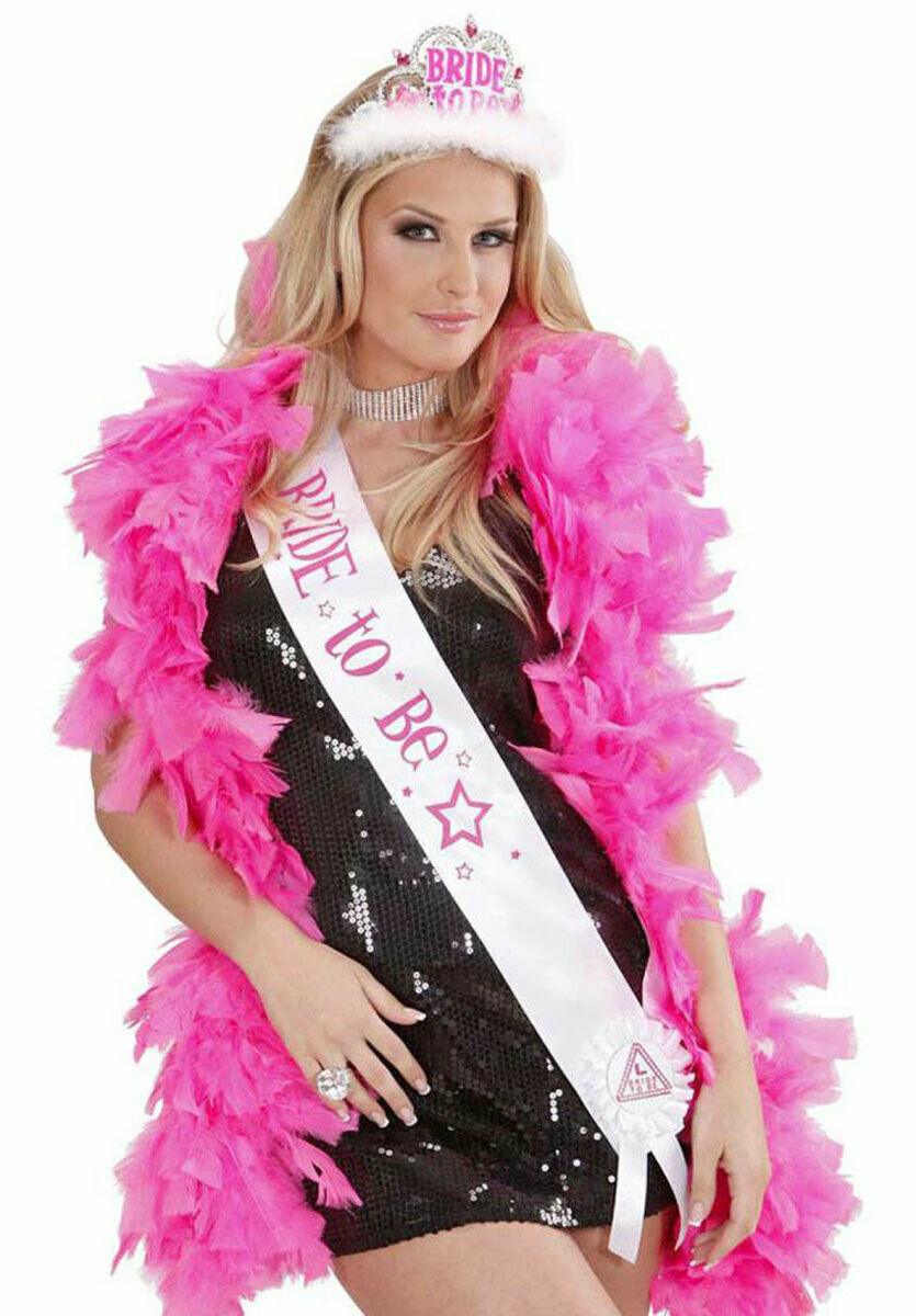 Ladies Bride to be Tiara with Gems & Marabou Hen Night Fancy Dress Accessory - Labreeze