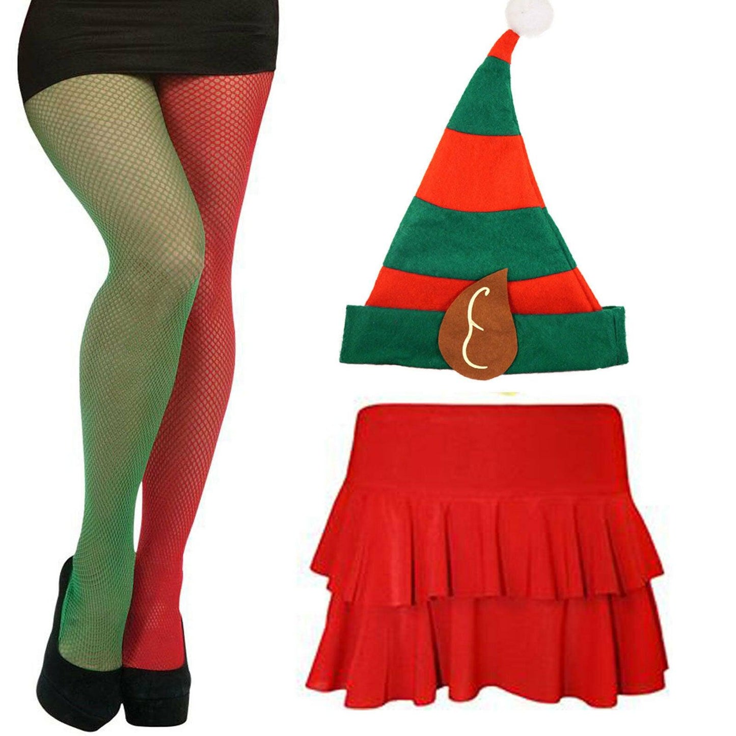 Red & Green Fishnet Tights