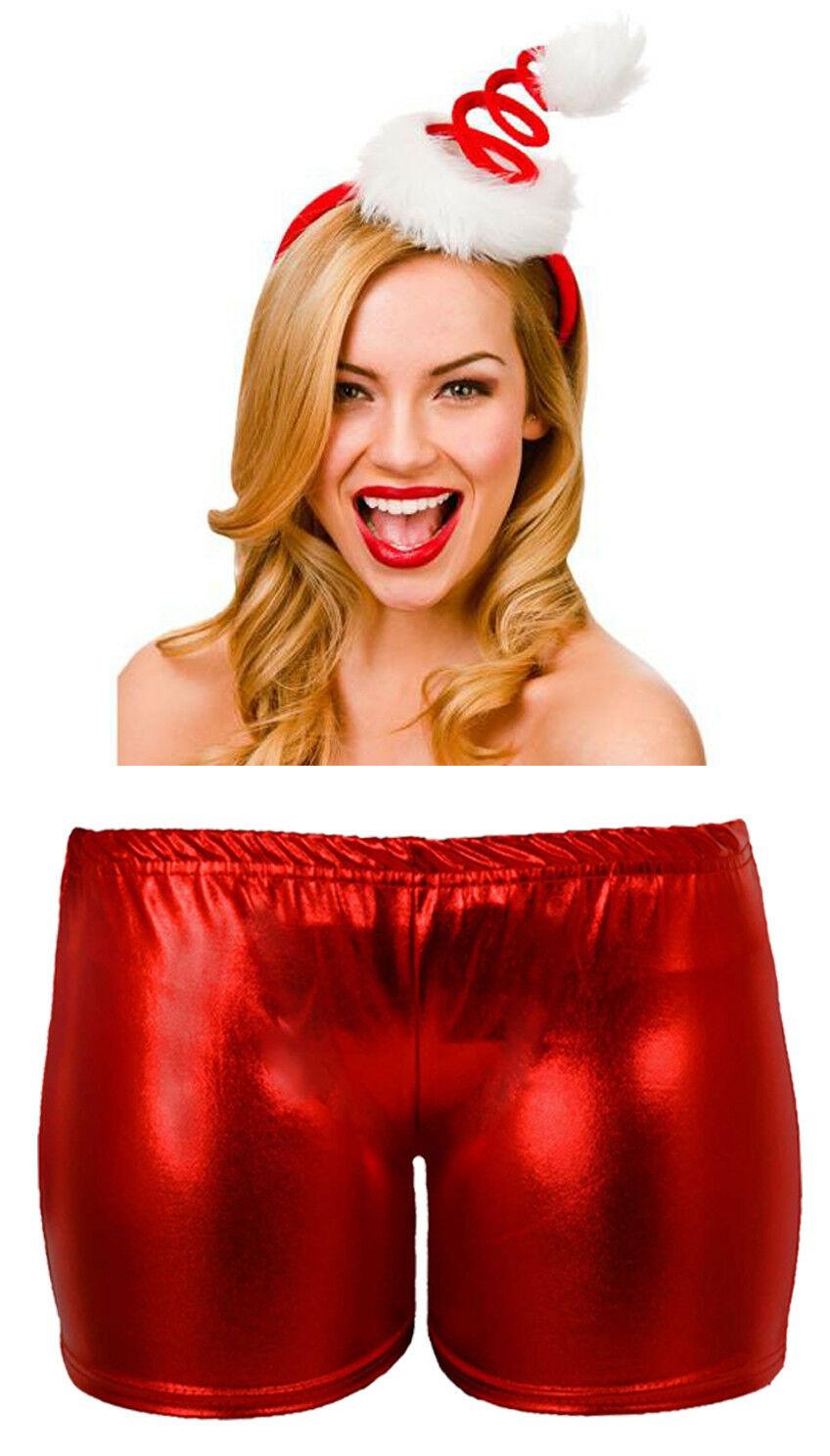 Ladies Christmas Santa Spiral Headband Metallic Shiny Hot Pants Xmas Fancy Dress - Labreeze