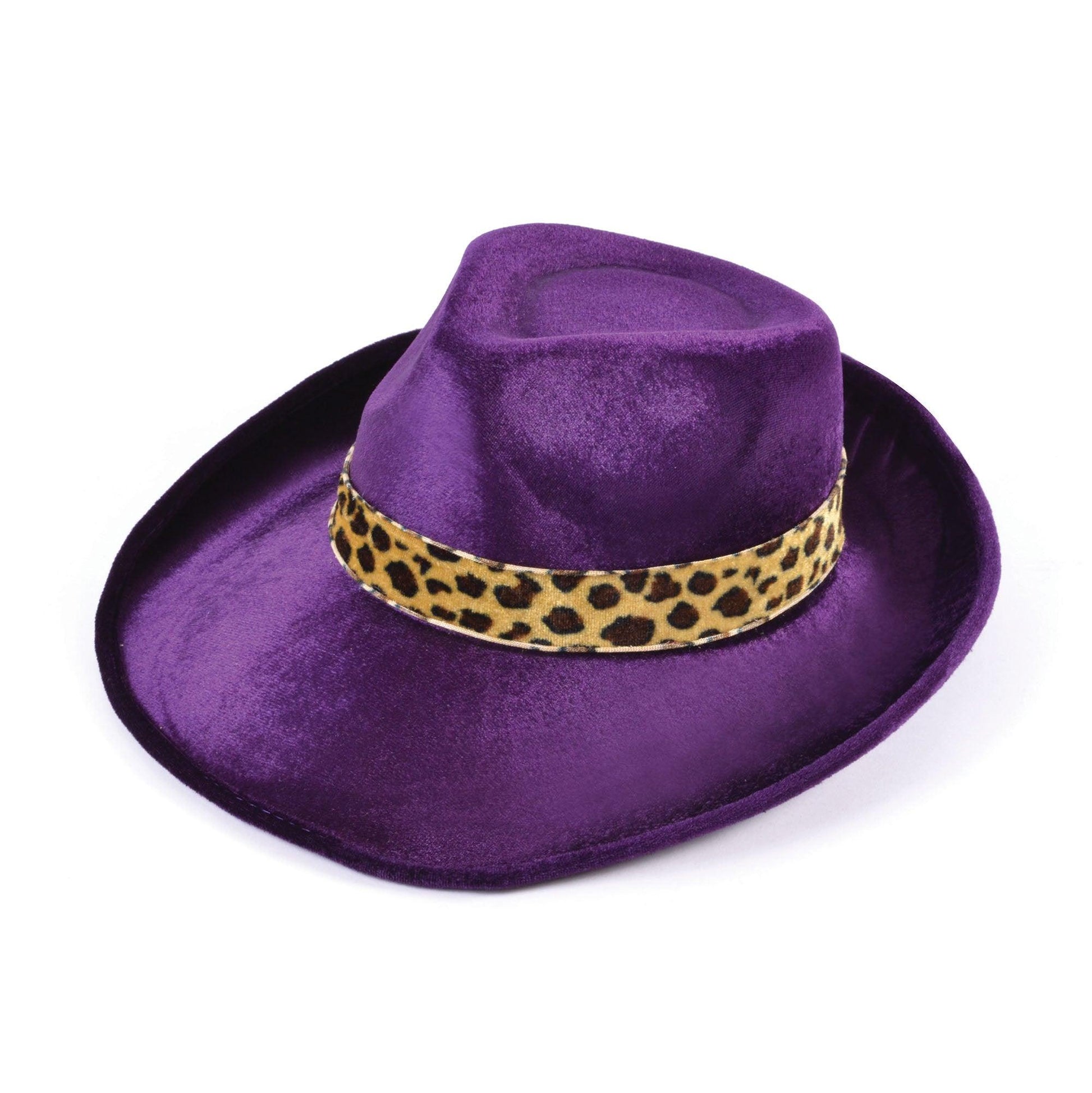 Ladies Fedora Purple Leopard Band Velvet Hat - Labreeze