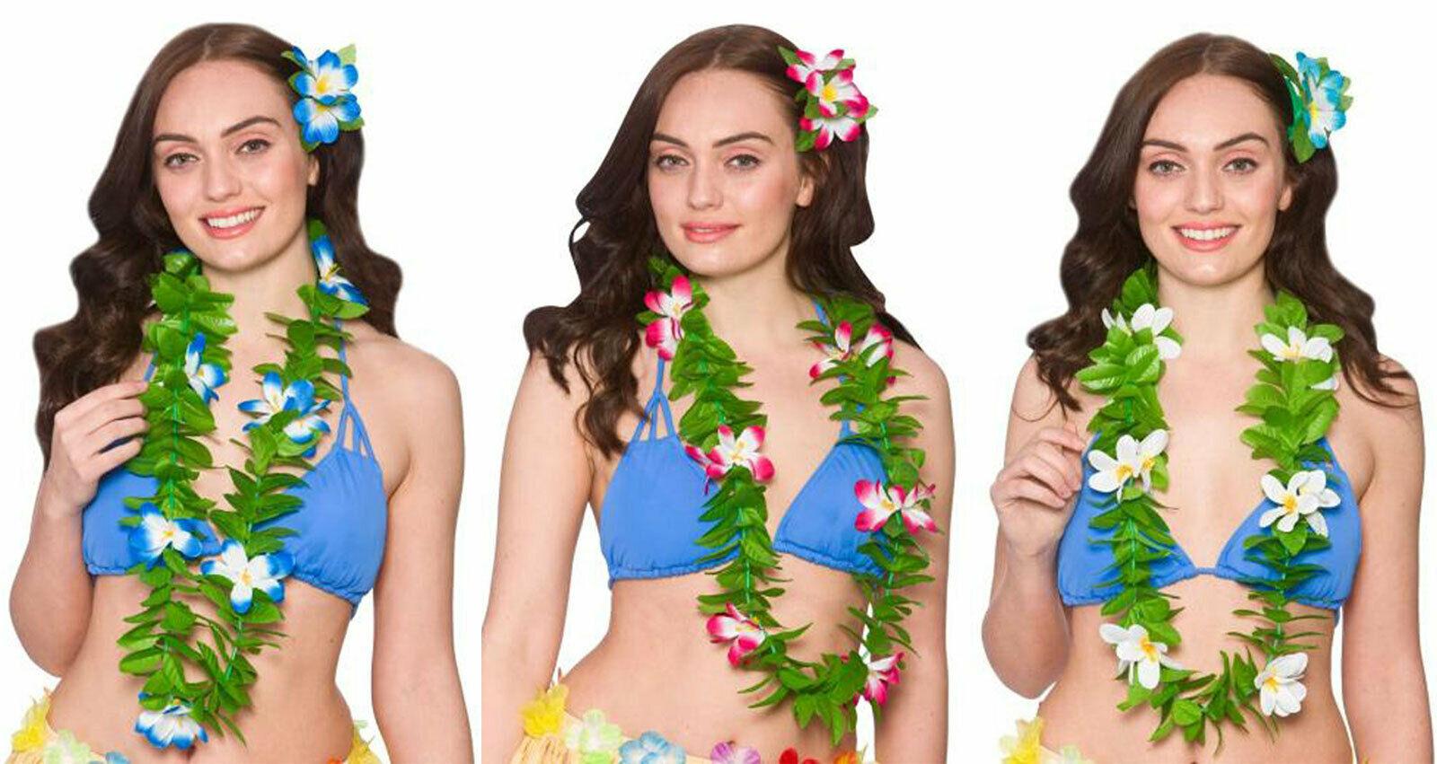 Ladies Girls Green Leaf Lei with Flowers Hawaiian Summer Holiday Beach Party Lei - Labreeze