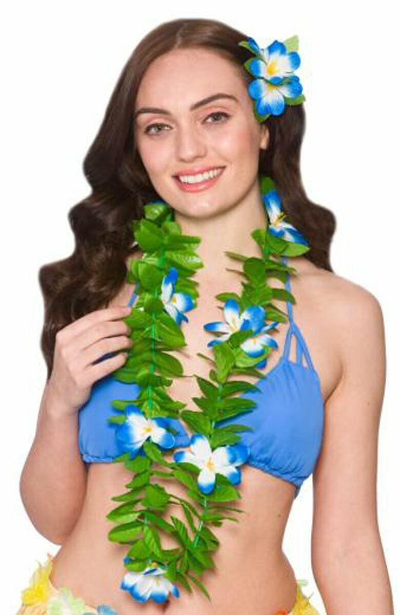 Ladies Girls Green Leaf Lei with Flowers Hawaiian Summer Holiday Beach Party Lei - Labreeze