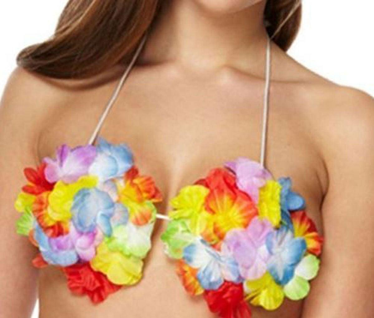 Ladies Girls Hawaiian Flower Lei Hula Bra Beach Party Fancy Dress - Labreeze