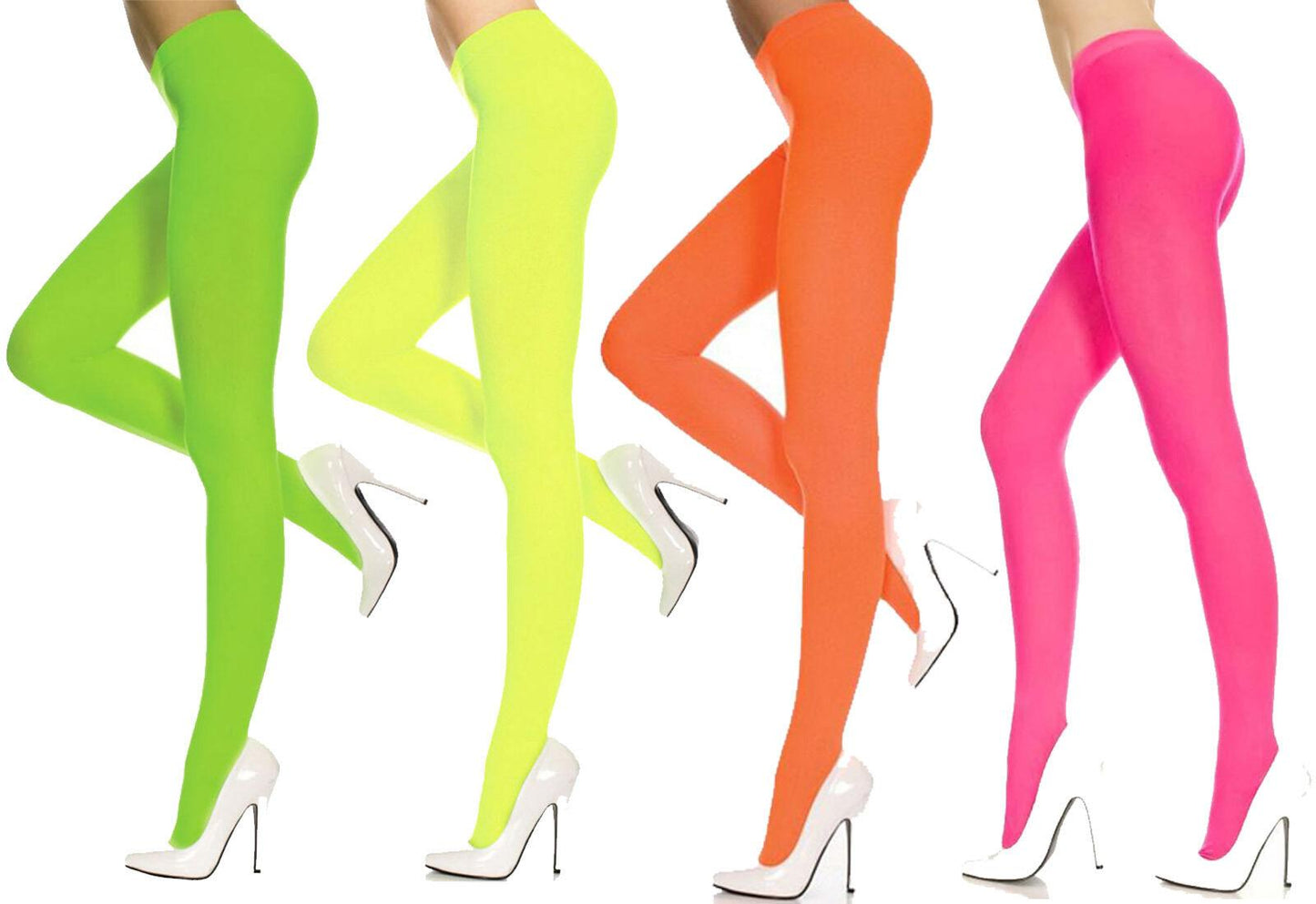 Ladies Girls Neon Colour Plain Opaque Tights Fancy Dress Accessory - Labreeze