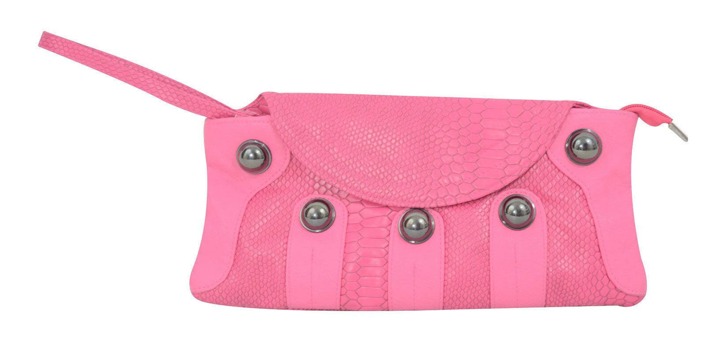 Ladies Girls Pink Crocodile Leather Purse Clutch Wallet Designer Wristlet Handba - Labreeze