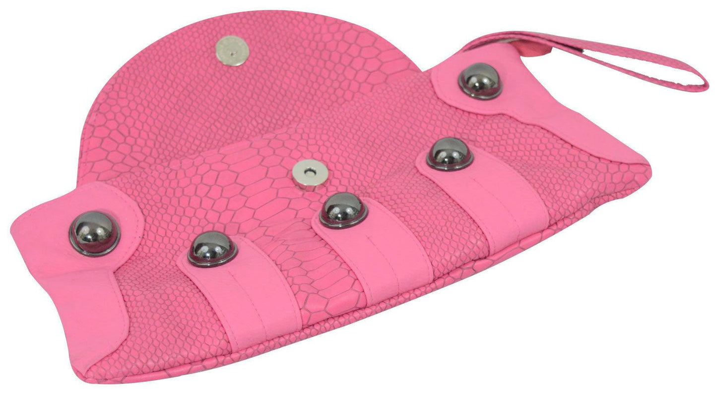 Ladies Girls Pink Crocodile Leather Purse Clutch Wallet Designer Wristlet Handba - Labreeze