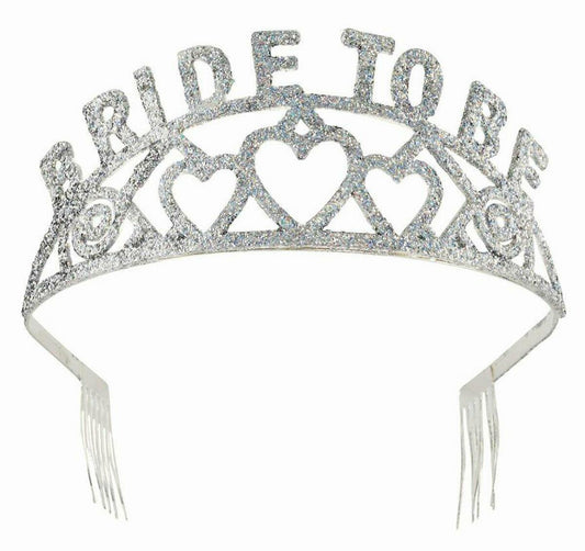 Ladies Girls Silver Bride To Be Glitter Metal Tiara Hen Night Party Fancy Dress - Labreeze