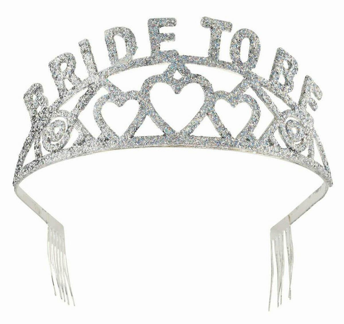 Ladies Girls Silver Bride To Be Glitter Metal Tiara Hen Night Party Fancy Dress - Labreeze