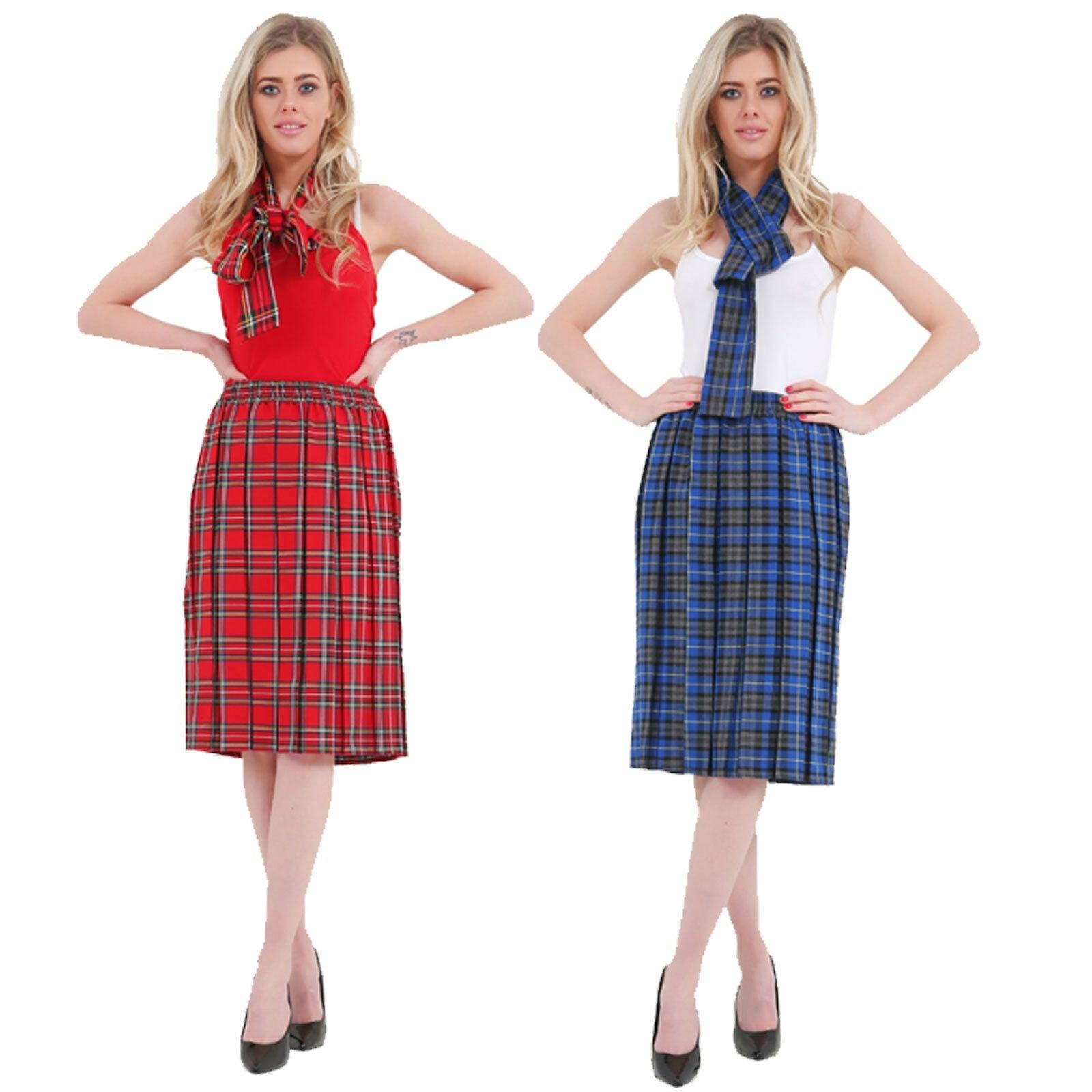 Ladies Girls Tartan Box Pleated Skirt Elasticated Waist 26 inches Party Skirt - Labreeze