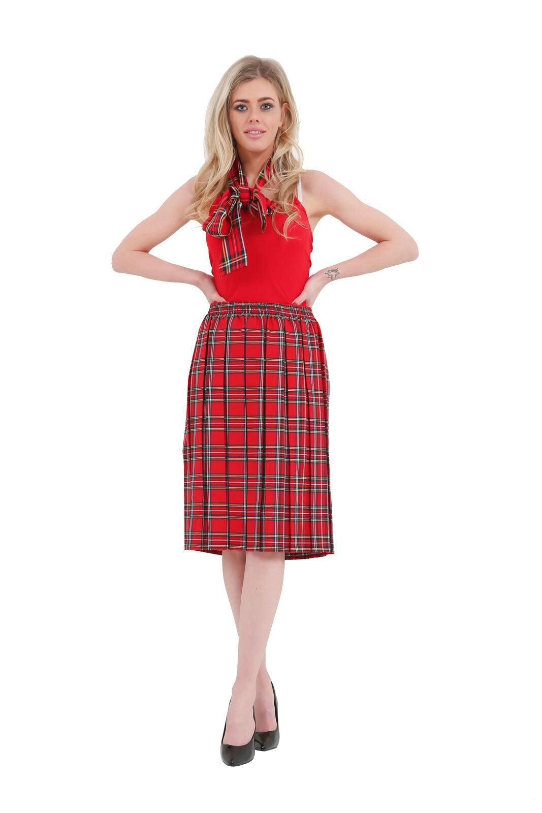 Ladies Girls Tartan Box Pleated Skirt Elasticated Waist 26 inches Party Skirt - Labreeze