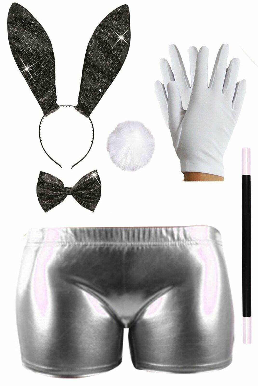 Ladies Glitter Bunny Dress Up Shorts Wand Santa Gloves Hen Night Party Costume - Labreeze