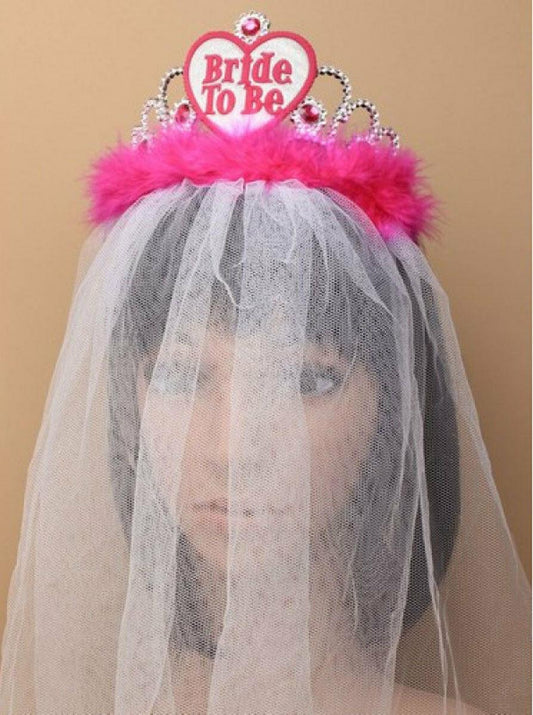 Ladies Hen Party “Bride To Be” Tiara With White Veil Accessory - Labreeze