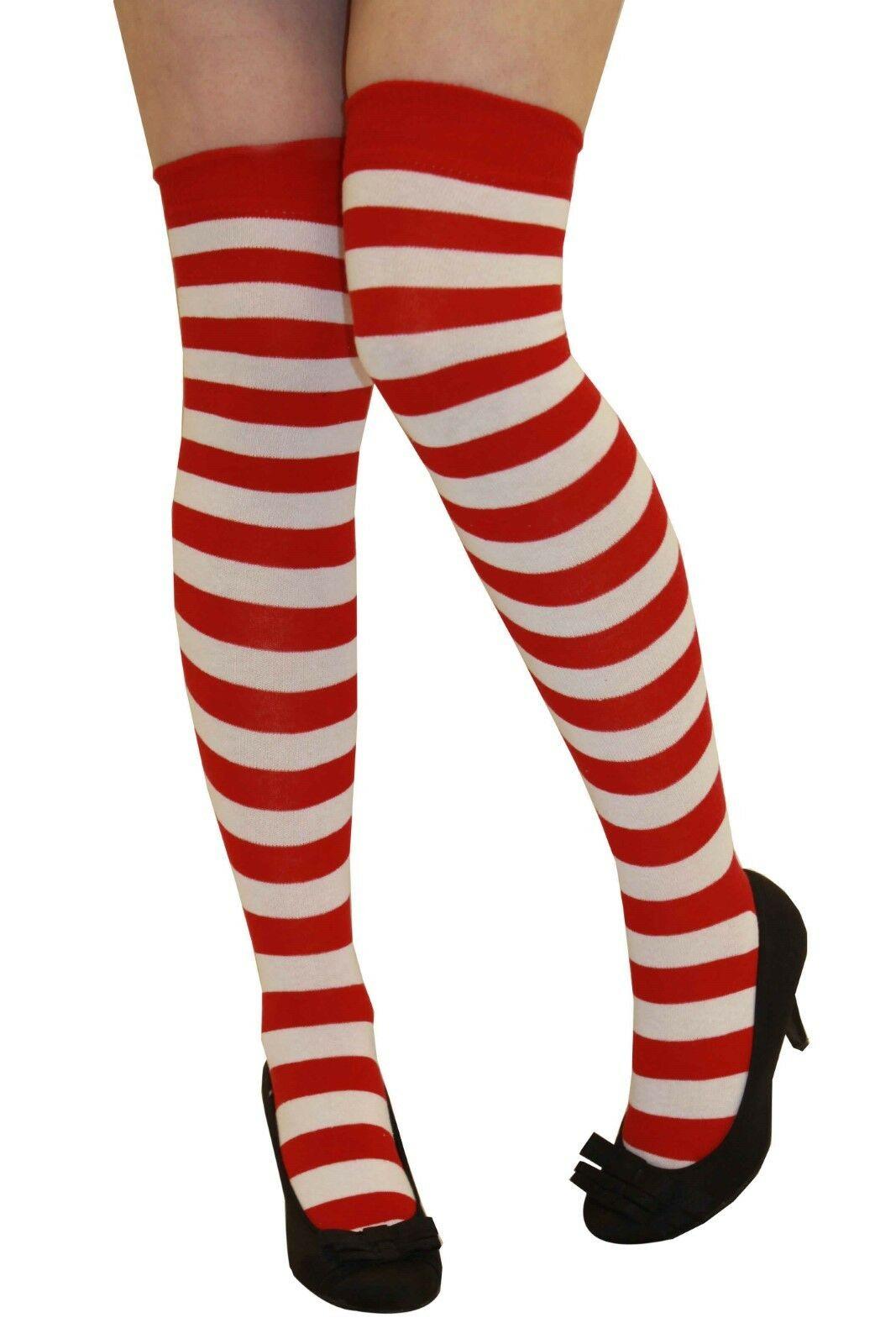Ladies Red White Thigh High Girls Stretchy Over the Knee Socks - Labreeze