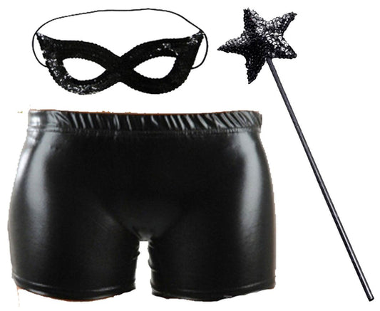 Ladies Shiny Metallic Hot Shorts Sequin Wand with Sequin Black Face Mask Party Fancy Dress - Labreeze