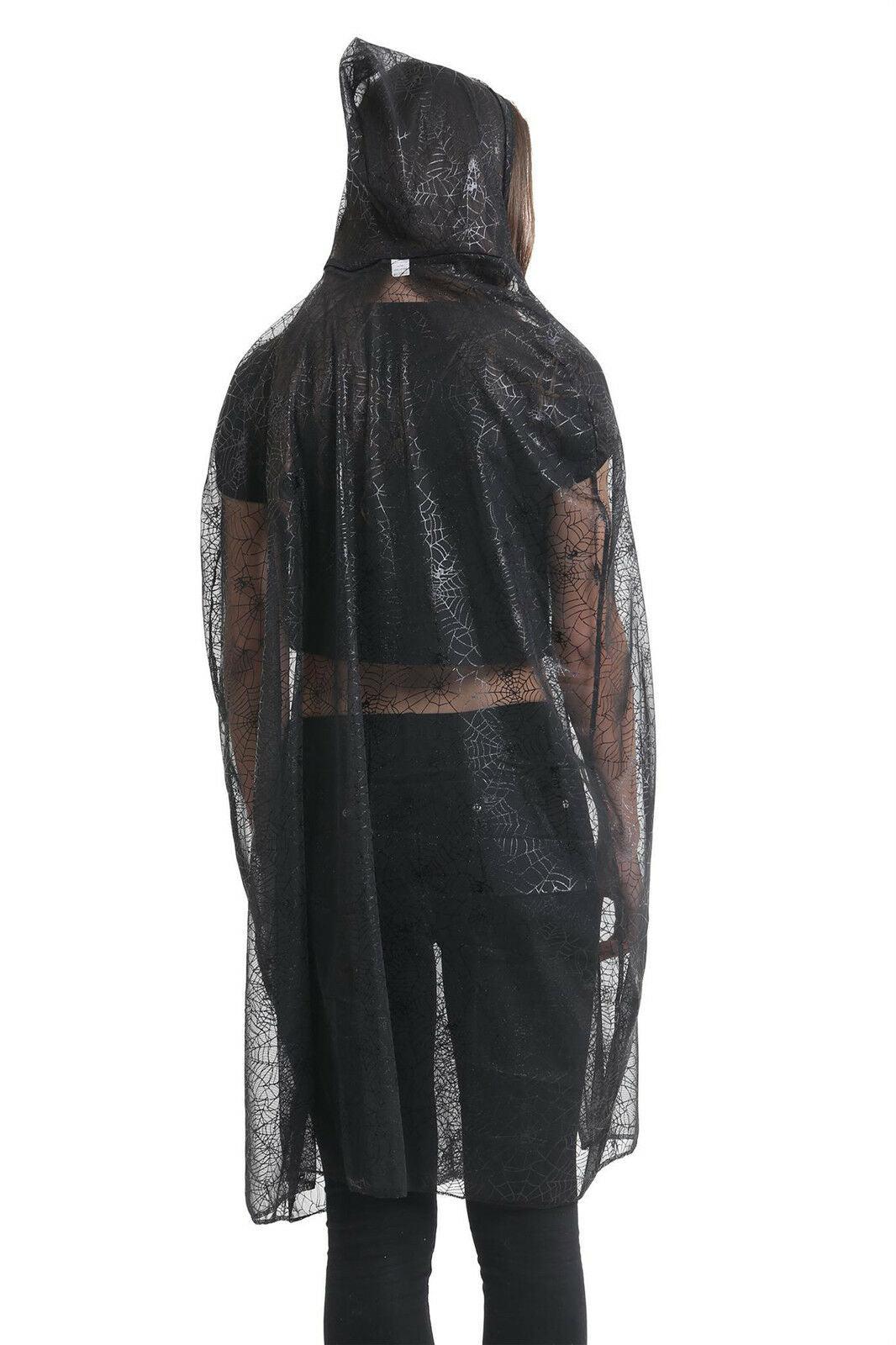 Ladies Spider Web Hooded Long Cape Cloaks Halloween Fancy Dress Party Costume - Labreeze