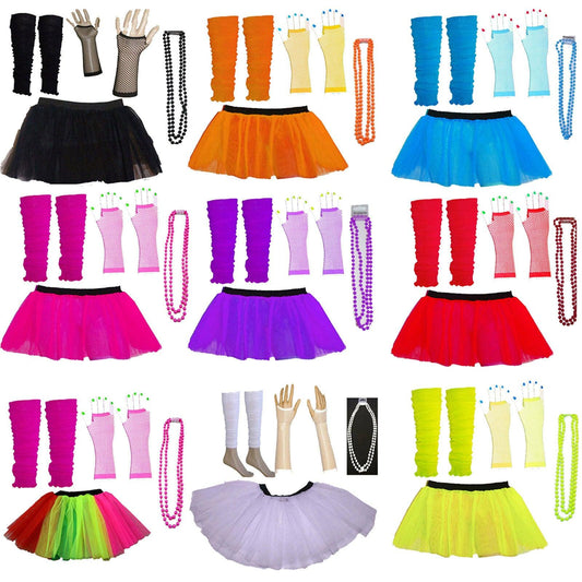 Ladies Tutu Skirt Gloves Leg Warmers Beads 1980’s Party Hen Night Party Costume - Labreeze