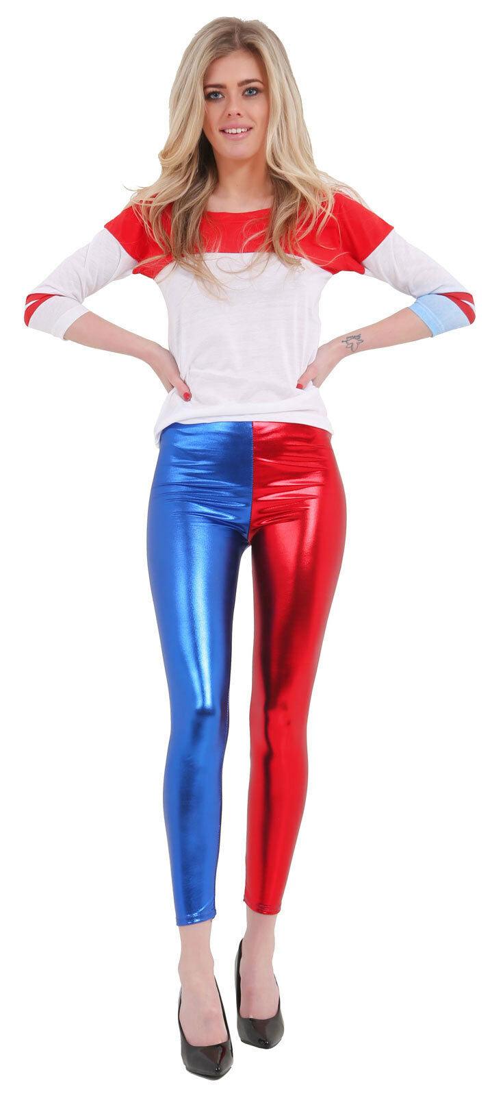 Luxury Red/Blue Shiny Metallic Leggings Dance Wear Wet look Footless Pants - Labreeze