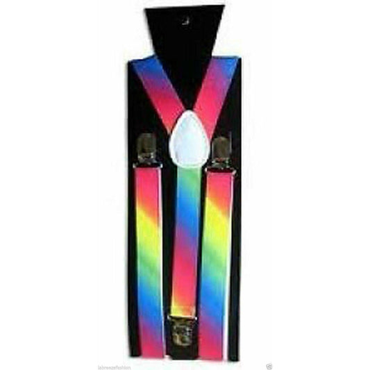 MEN ADJUSTABLE SLIM PRINTED BRACES TROUSER SUSPENDERS (Rainbow Print) - Labreeze