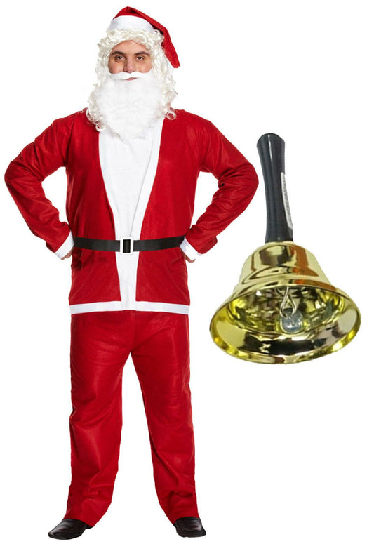 Men Christmas Santa Clause Deluxe Suit Jingle Bell Father Xmas Party Costume Set - Labreeze