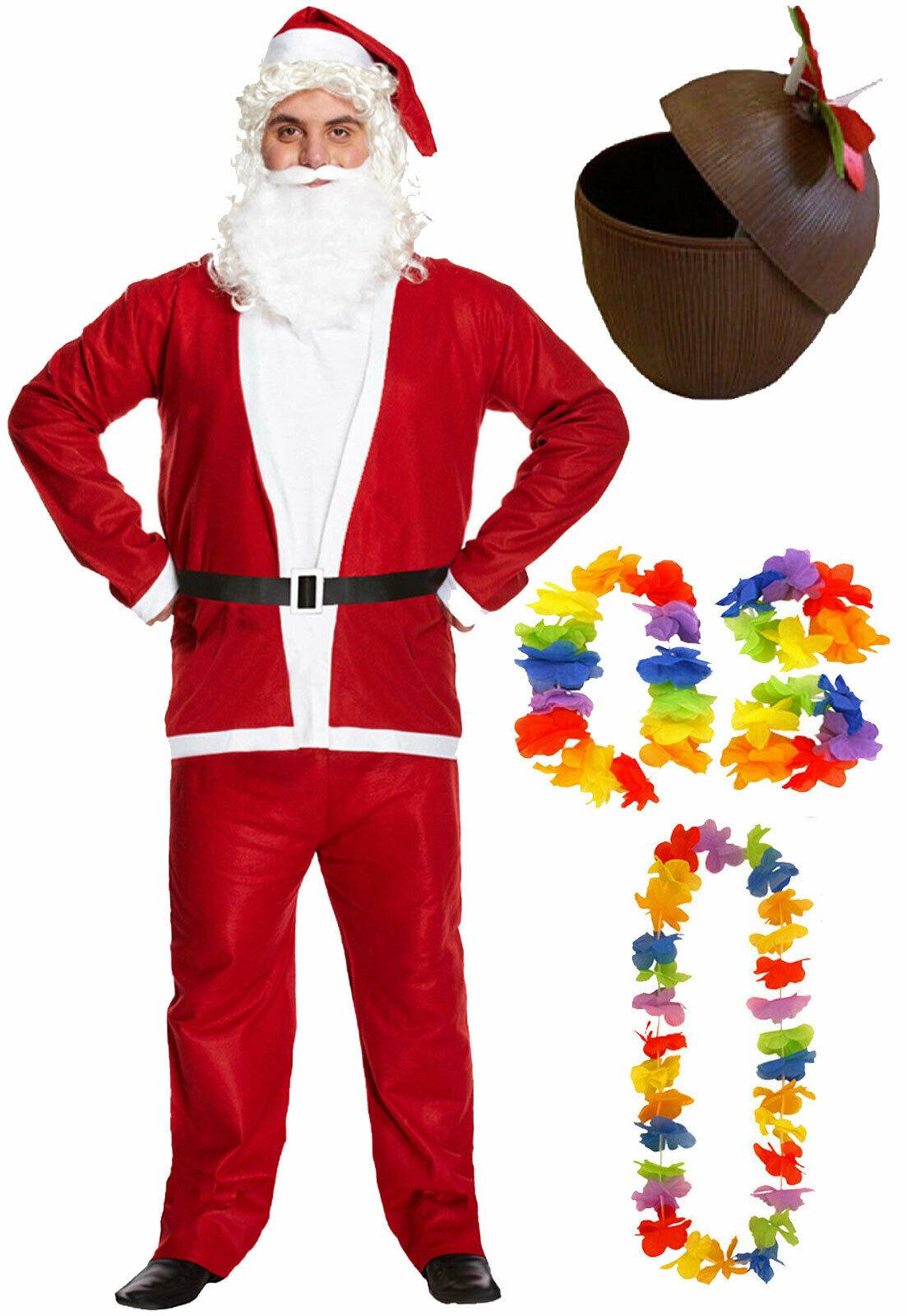 Men Christmas Santa Clause Suit Coconut Cup Lei Set Novelty Xmas Fancy Dress - Labreeze