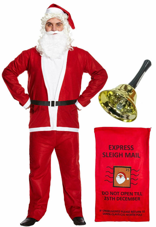 Men Christmas Santa Clause Suit Jingle Bell Sack Mail Print Father Xmas Fancy Dr - Labreeze