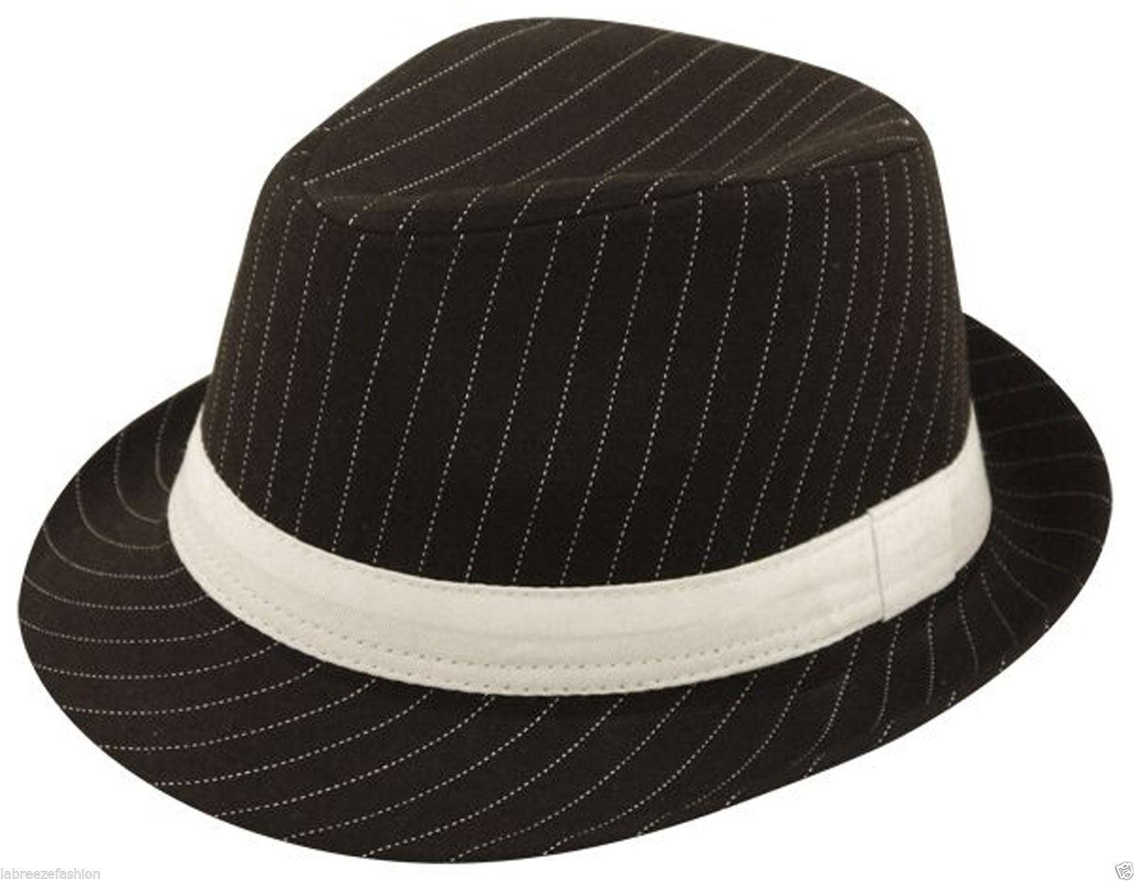 Men’s Deluxe Black Gangster Hat Black/White Stripes 1920’s Pimp Party Hat - Labreeze