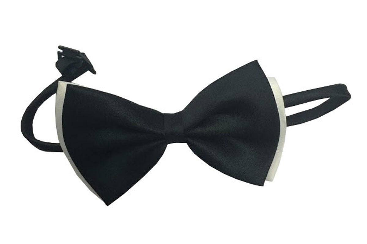 Mens Black & White Satin Pre-Tied Bow Tie Tuxedo Wedding Adjustable Tie - Labreeze