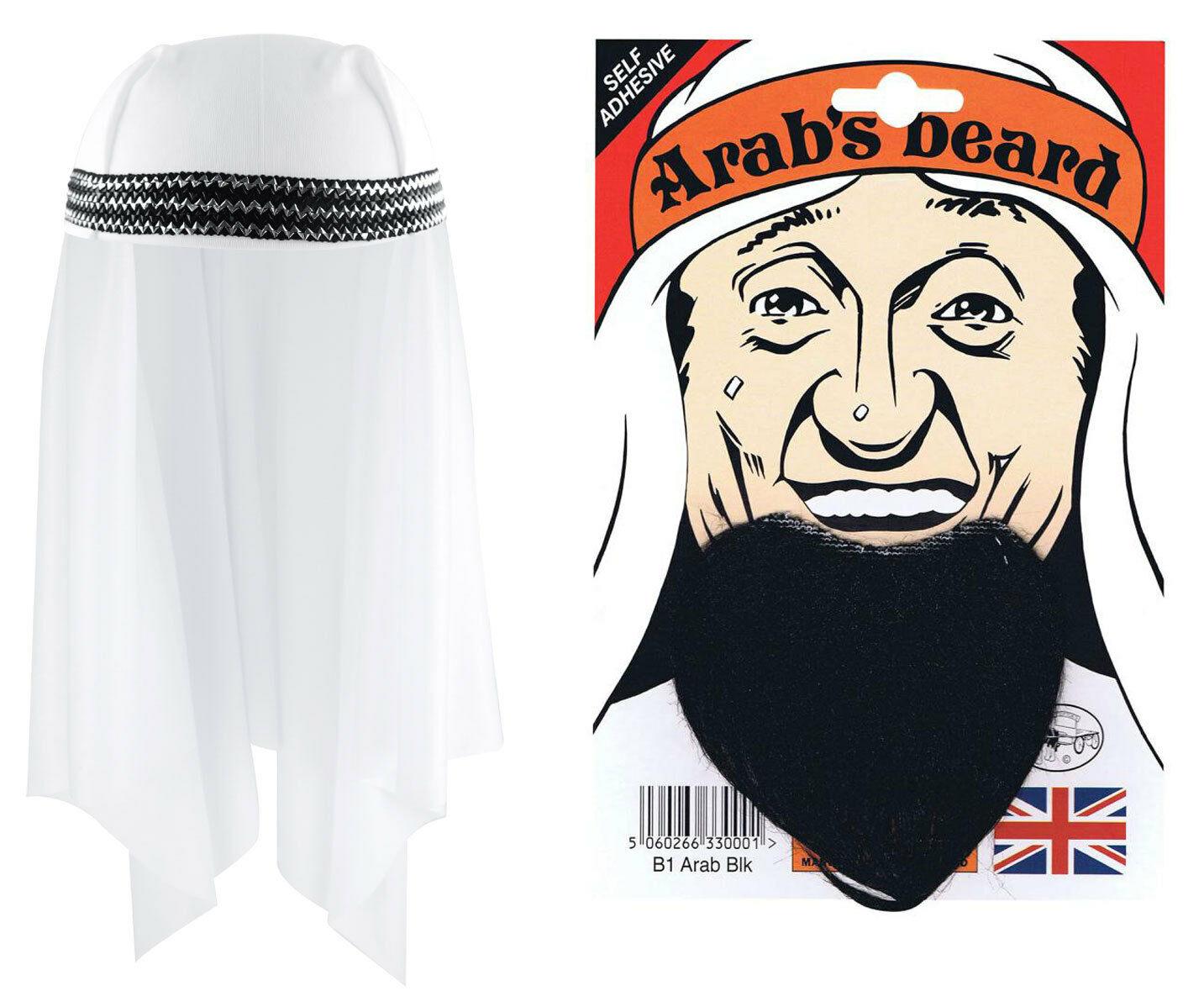 Mens Sheik Arabian Headpiece with Pointed Beard Arabic Fancy Dress Set - Labreeze