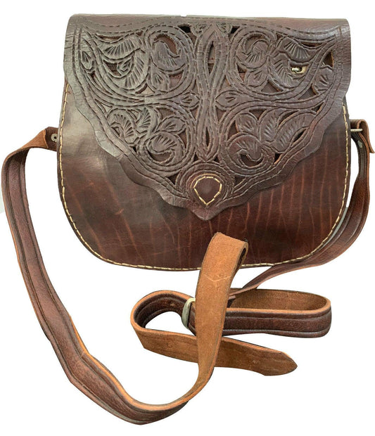 Moroccan Leather Handmade Small Brown Saddler Travel Bag Shoulder Bag - Labreeze