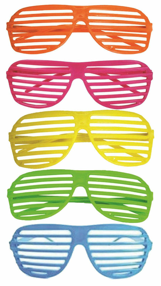 Neon Shutter Shades Glasses Retro Clubbing Night Out Hen Party 1980’s Sunglasses - Labreeze