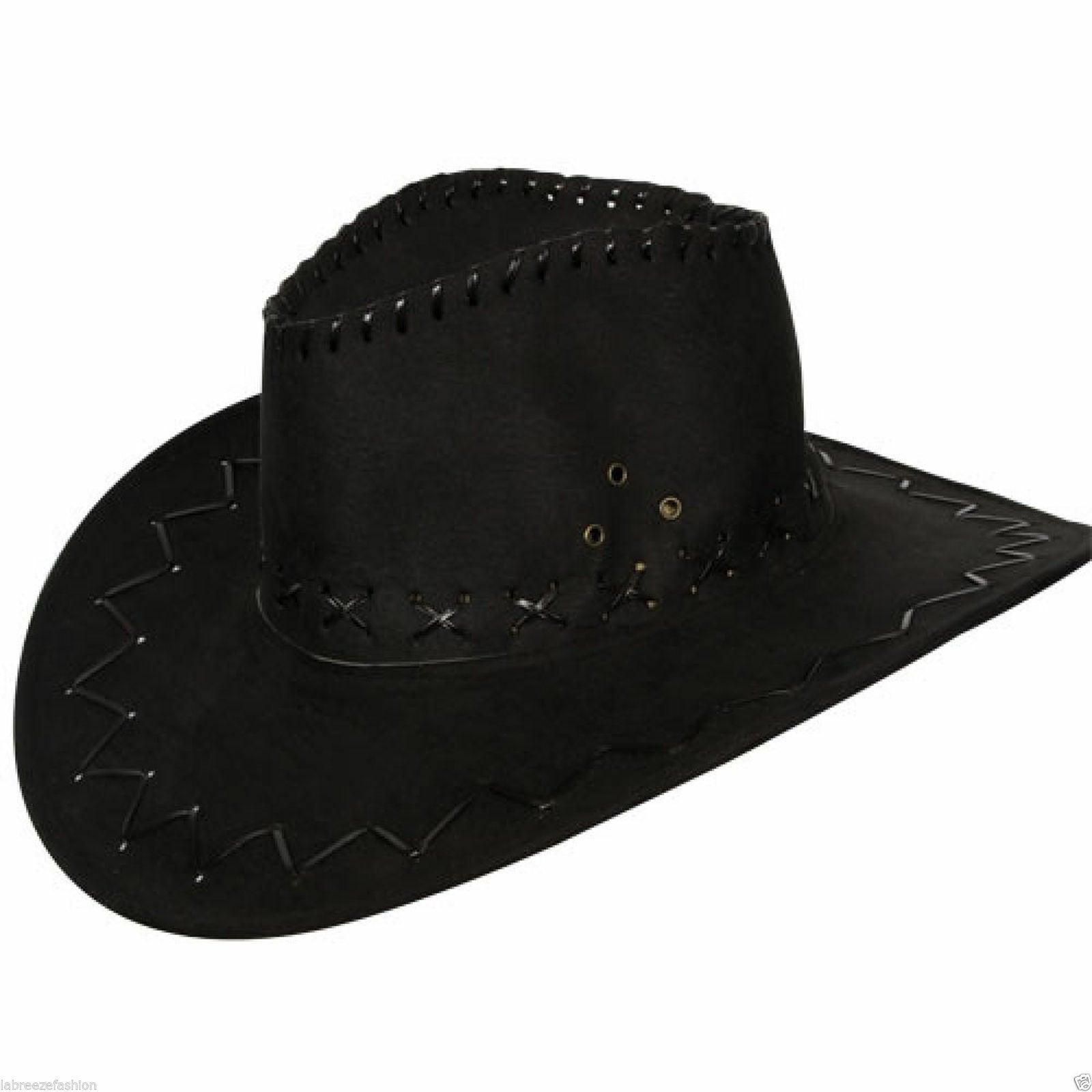 New Men’s Ladies Cowboy Hat Suede Look Wild West Black & Brown Fancy Dress Hat - Labreeze