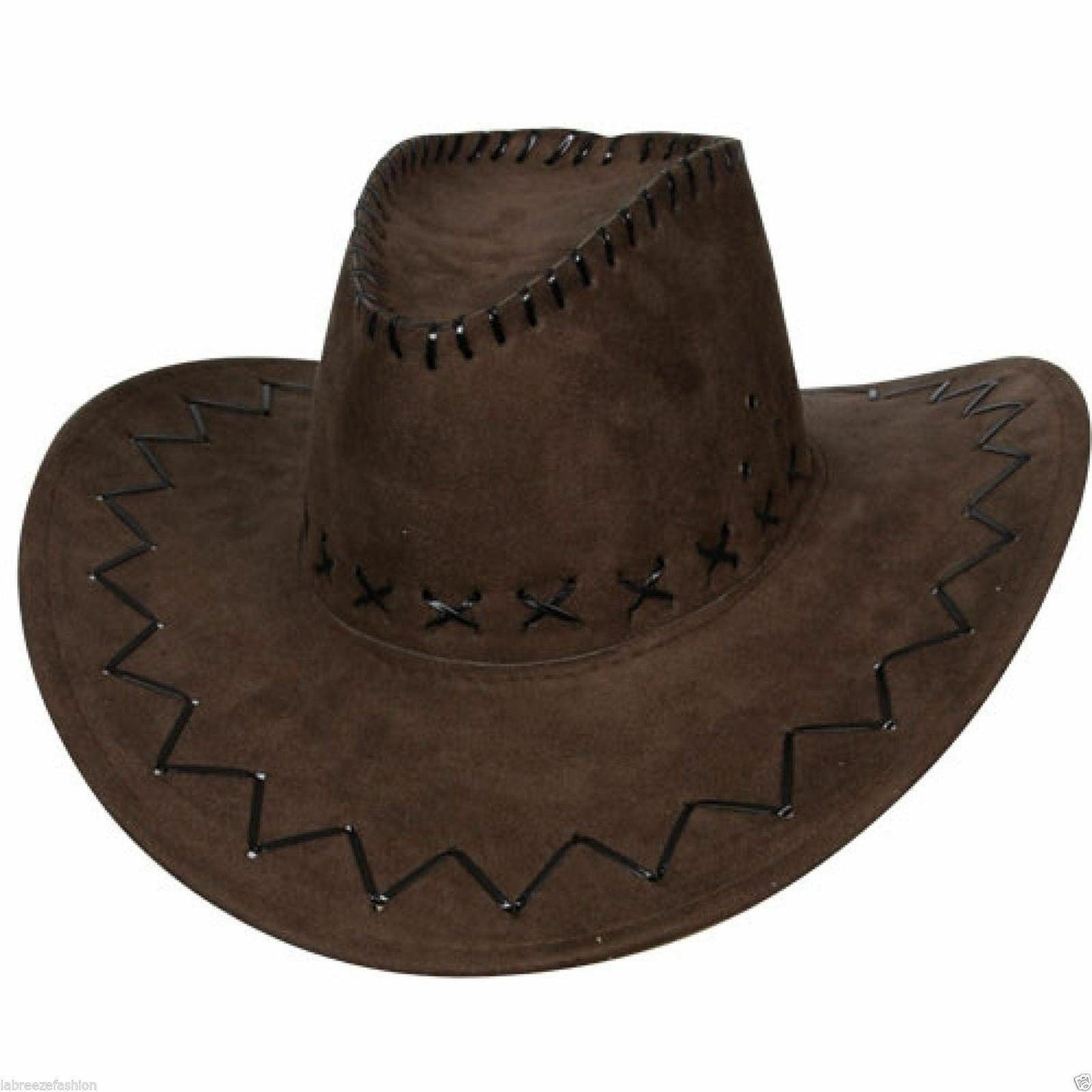 New Men’s Ladies Cowboy Hat Suede Look Wild West Black & Brown Fancy Dress Hat - Labreeze