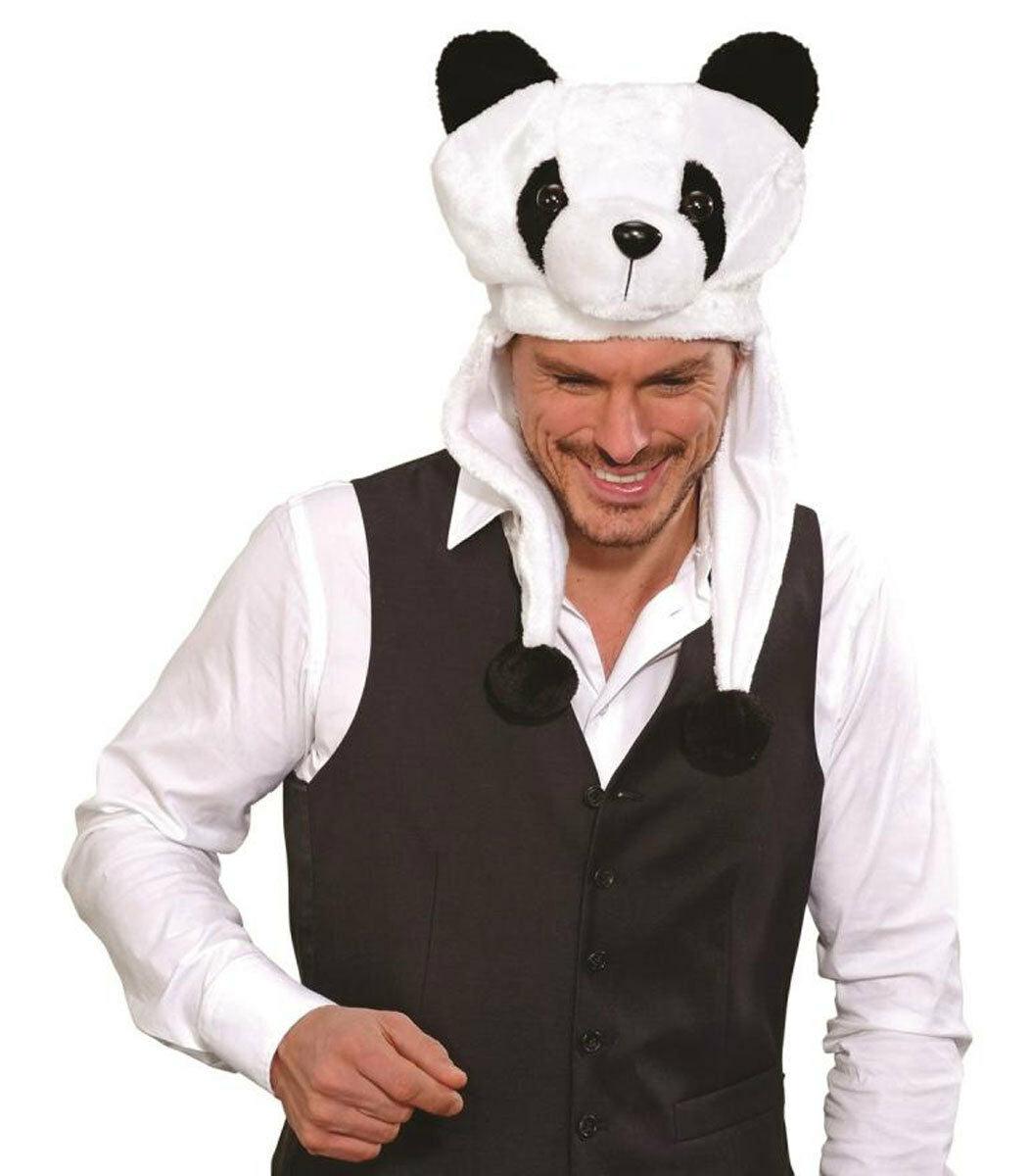 Panda Bear Animal Plush Fluffy Hooded Hat Beanie Earmuff Party Dress Up Cap - Labreeze