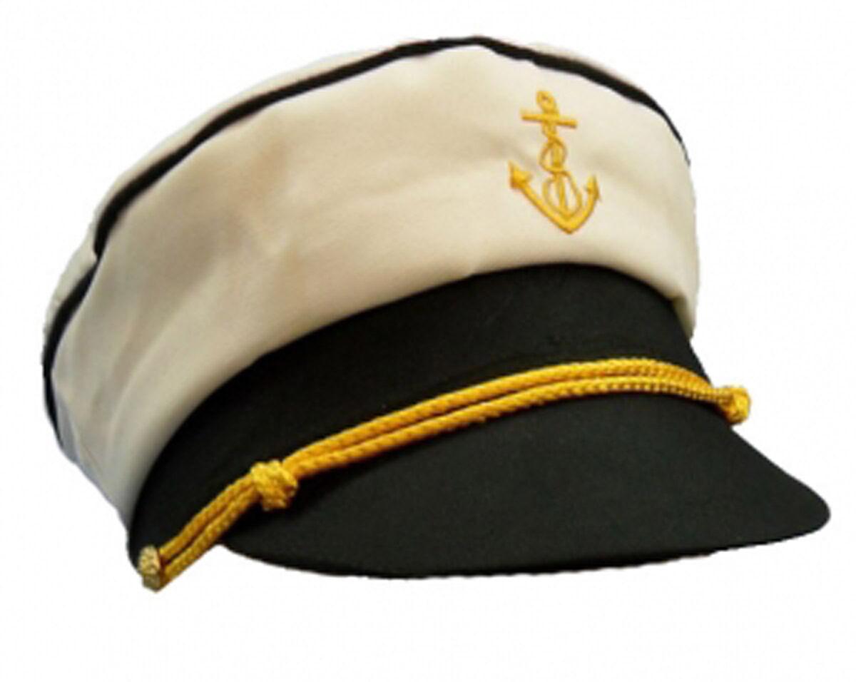 Peaked Captain Hat Sea Marine Military Sailor Cotton White Adult Fancy Dress Cap - Labreeze