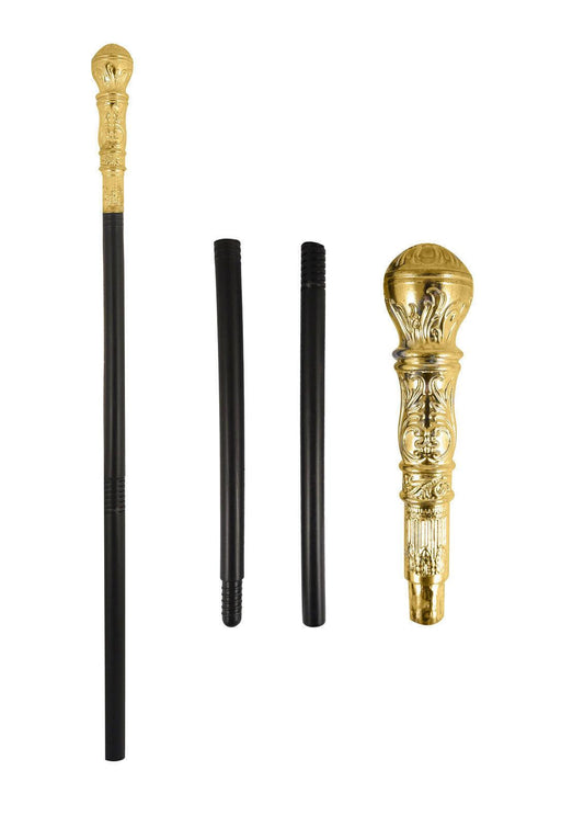 Pimp Stick Gold Top 3 Pcs Set Gangster Hip Hop Cane 70s Party Walking Stick - Labreeze