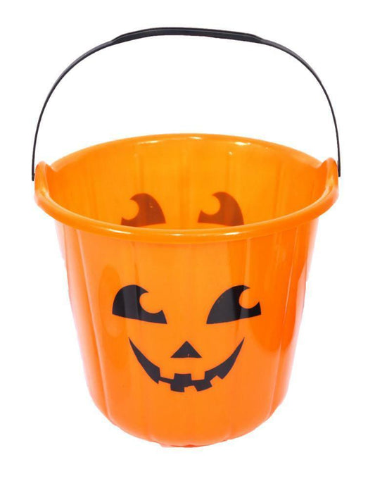 Pumpkin Face Trick Treat Plastic Bucket with Handle Halloween Fancy Dress Party - Labreeze