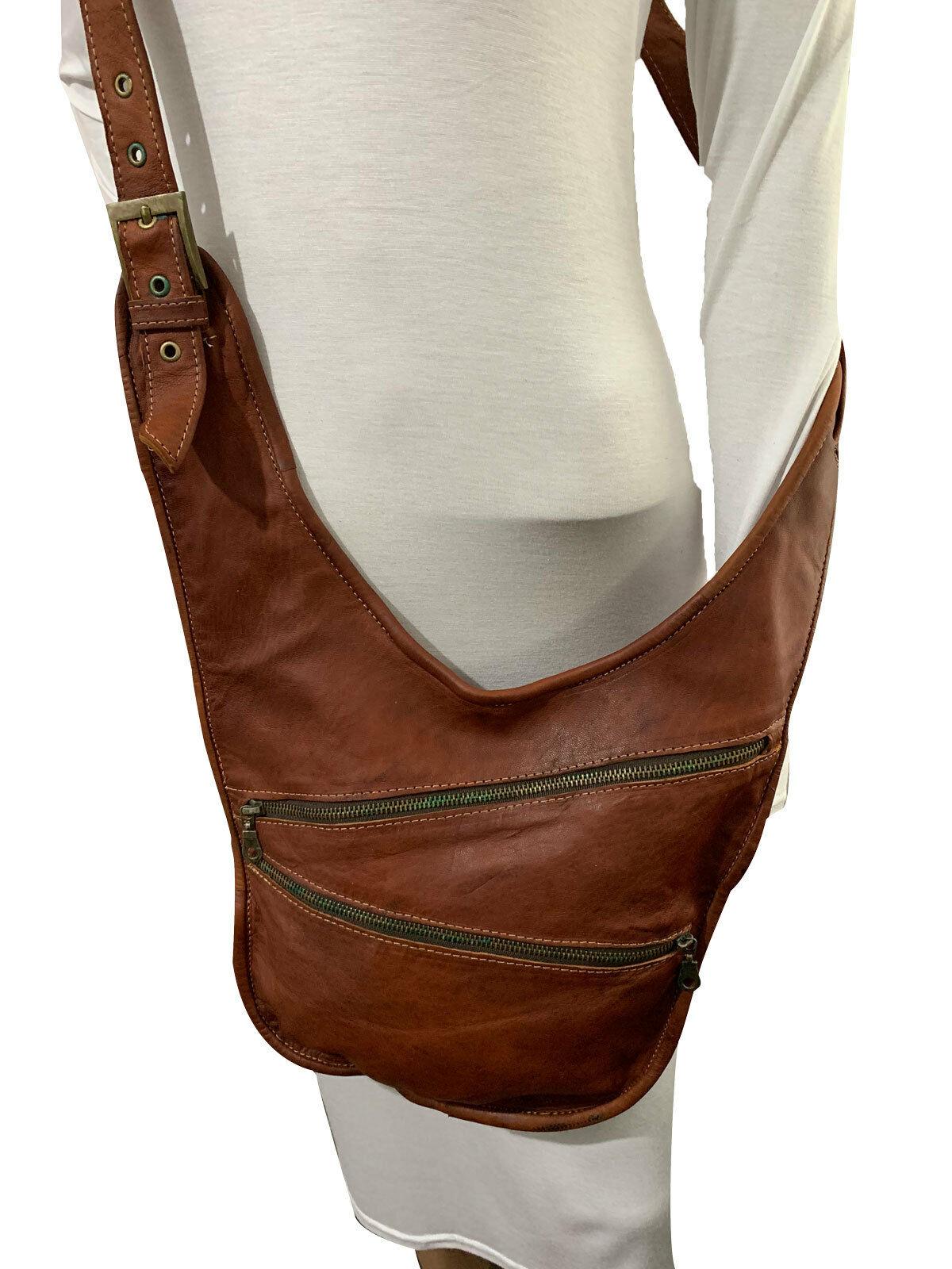 Real Leather Moroccan Side Bag Travel Sadler With Two External Zip Pockets - Labreeze