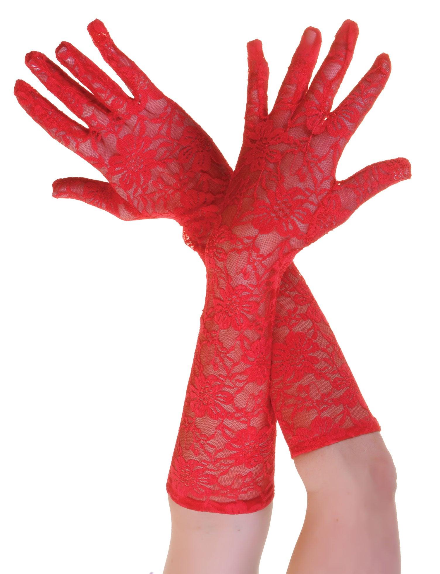 Red Lace Long Gloves with Cigarette Holder Evil Lady Halloween Cosplay Book Week Dress Up Set - Labreeze