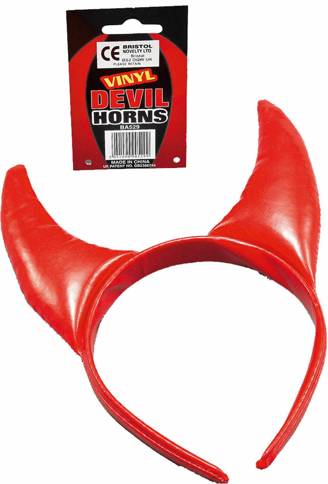 Red PVC Devil Horns on Headband Ladies Halloween Fancy Dress Party Headwear - Labreeze